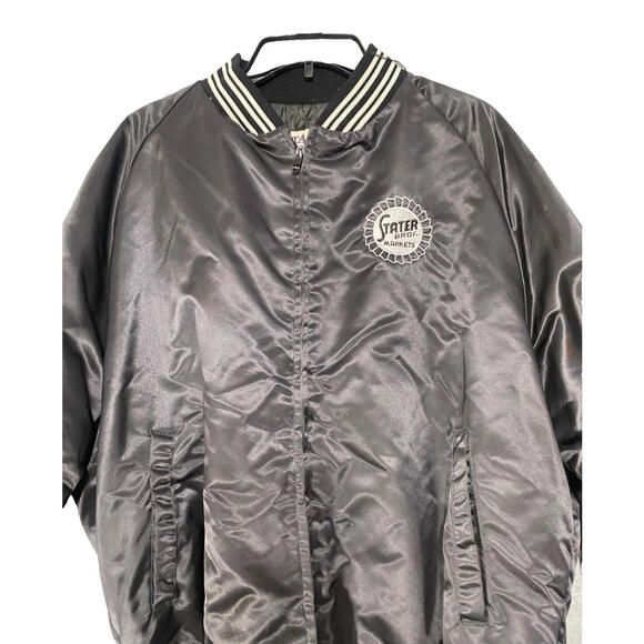 Vintage 90s Stater Bros Market Crew Satin Black Bomber Jacket West Ark Made USA - Picture 3 of 10